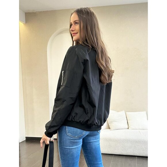 Women’s Casual Bomber Jacket Lightweight Polyester Zip Up Pockets S-XXL - Picture 4 of 5